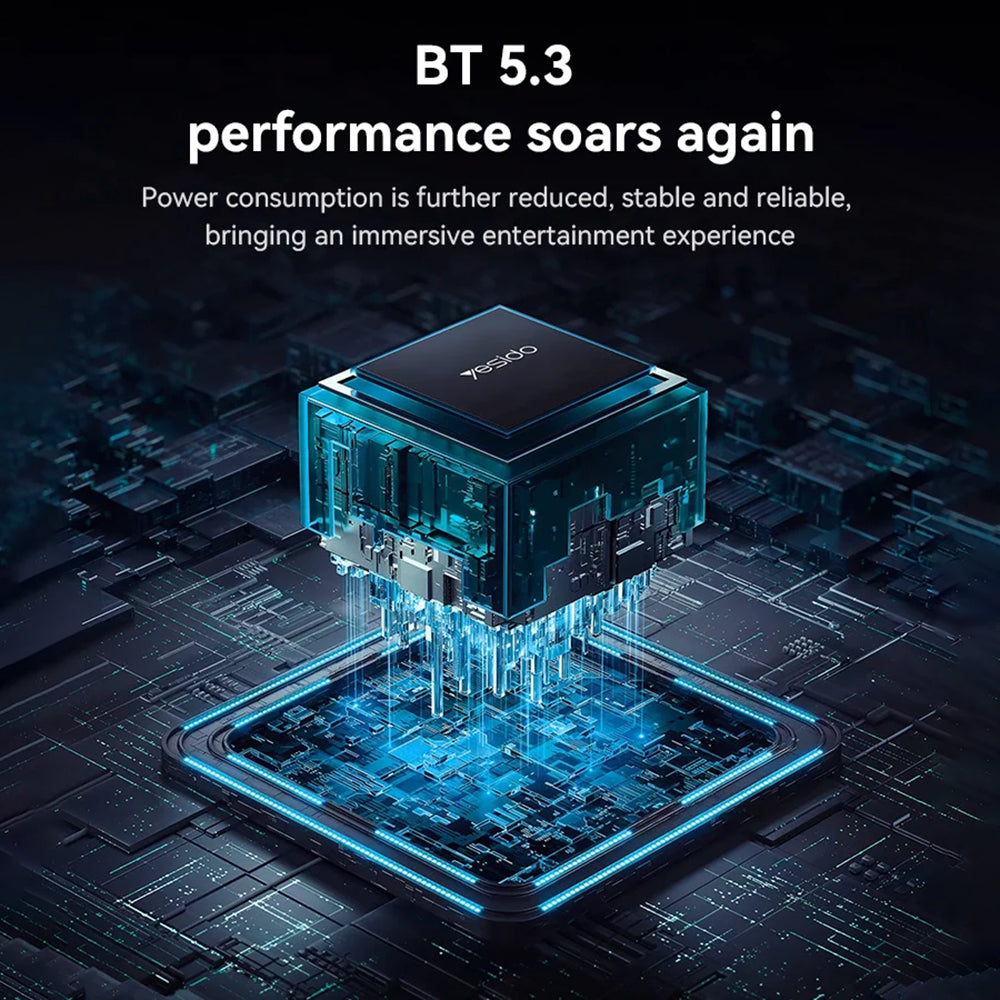 Yesido - Wireless Headphones (EP08) - with Bluetooth V5.3, Active Noise Cancelling, Microphone, 500mAh - Black