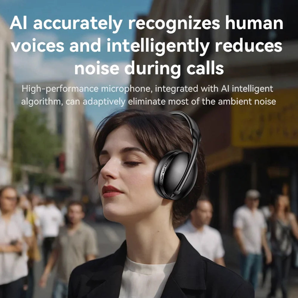 Yesido - Wireless Headphones (EP08) - with Bluetooth V5.3, Active Noise Cancelling, Microphone, 500mAh - Black