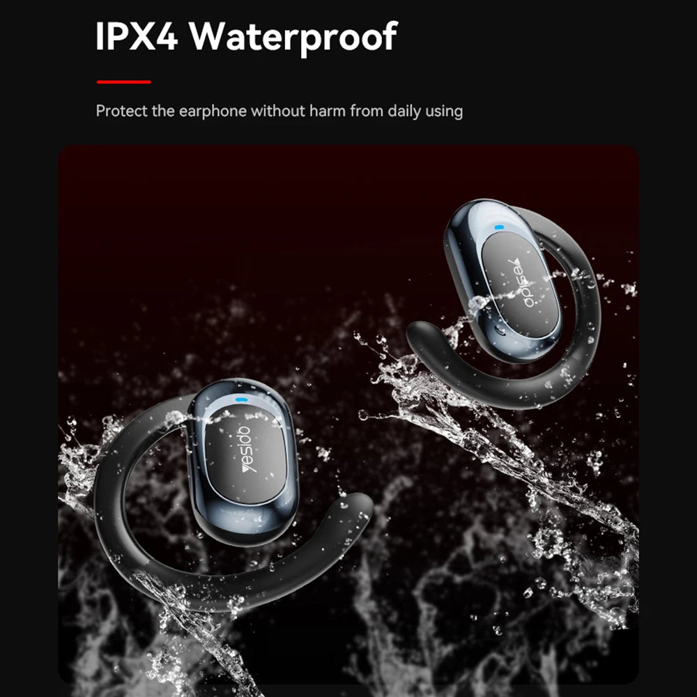 Yesido - Wireless Earbuds (YSP13) - with Bluetooth V5.3, Open-ear Design, Air Conduction Sound, 600mAh, LED - Black