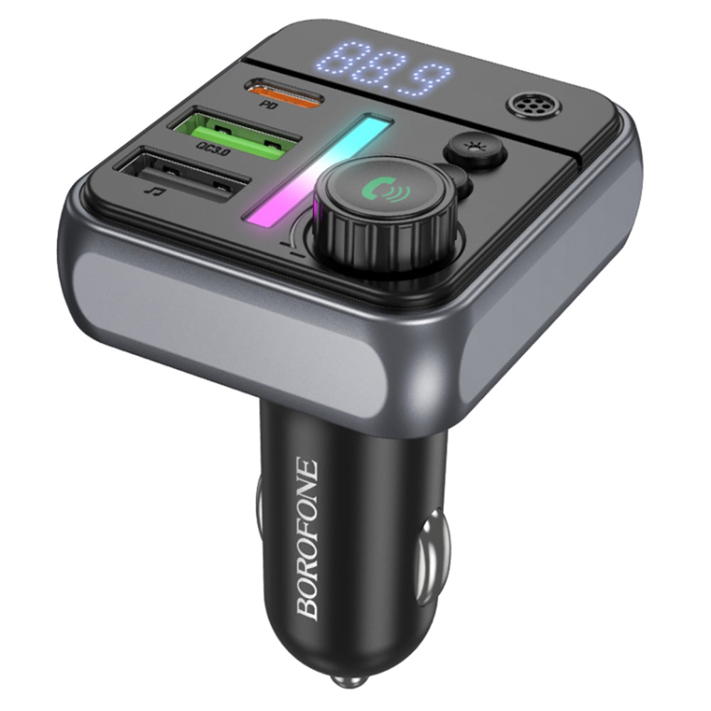 Borofone - FM Modulator and Car Charger Ascenso (BC50) - Bluetooth V5.4, 2x USB, Type-C, 38W, RGB Ambient Light - Black