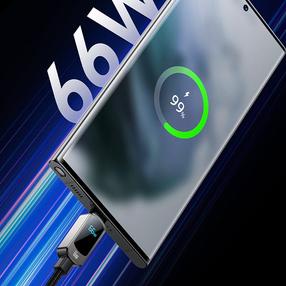 Yesido - Data Cable (CA128C) - with LED Power Display, USB to Type-C, Fast Charge, 66W, 5A, 480Mbps, 1.2m - Black