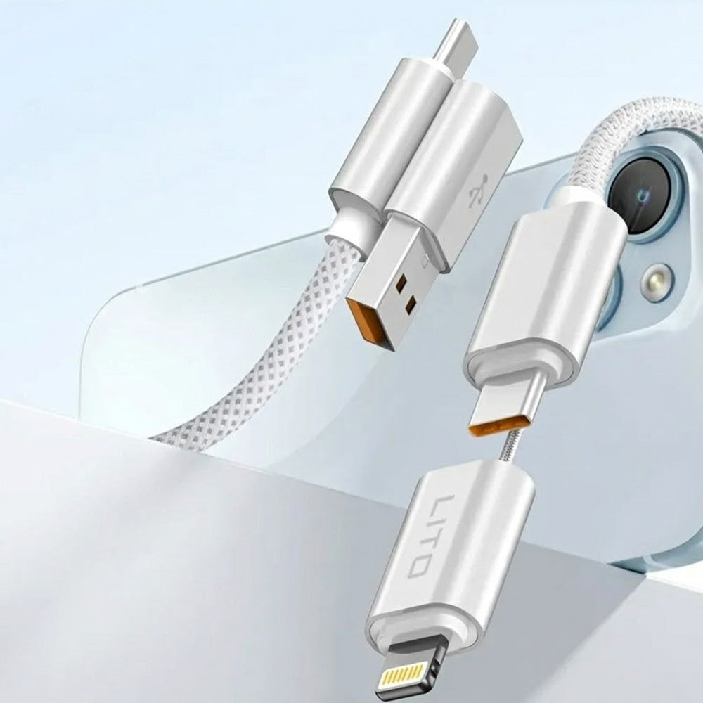 Lito - Data Cable Magnetic 4in1 (LD21) - 5A High Current, 100W Fast Charging, Magnetic Design, Built-in Smart Chip - White