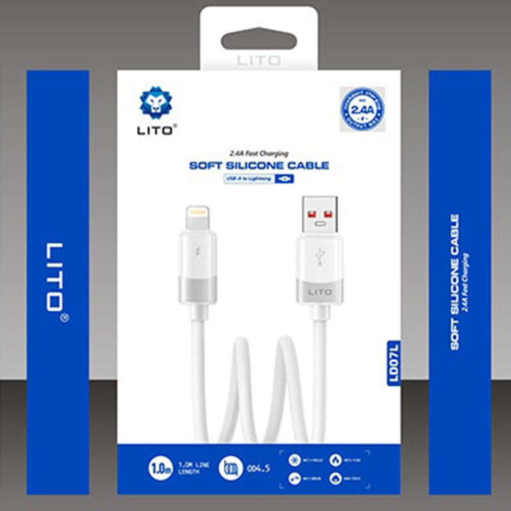 Lito - Data Cable Liquid Silicone (LD07) - USB to Lightning, Fast Charging 60W, Anti-freeze, Anti-fire - White