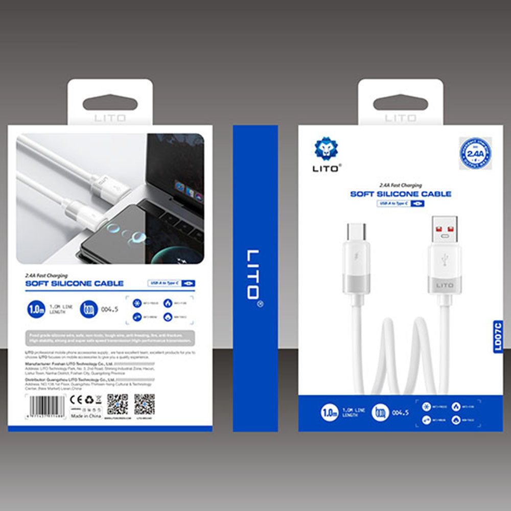 Lito - Data Cable Liquid Silicone (LD07) - USB to Type-C, Fast Charging, Anti-freeze, Anti-fire - White