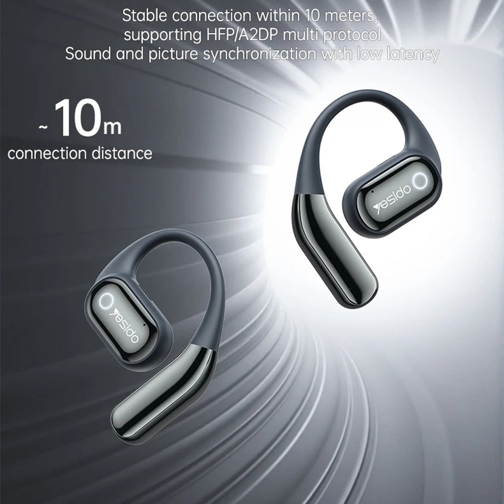 Yesido - Wireless Earbuds (YSP26) - with Bluetooth V5.4, LCD, Open-ear Design, 14.2mm Speaker, 500mAh - Black