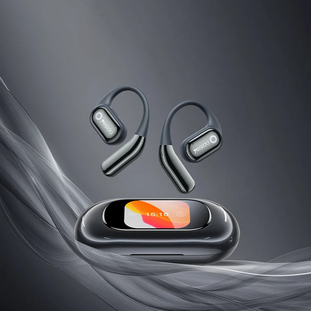Yesido - Wireless Earbuds (YSP26) - with Bluetooth V5.4, LCD, Open-ear Design, 14.2mm Speaker, 500mAh - Black
