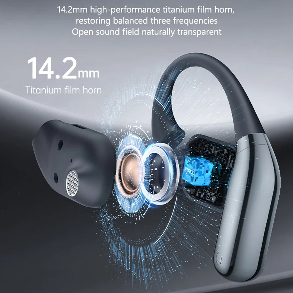 Yesido - Wireless Earbuds (YSP26) - with Bluetooth V5.4, LCD, Open-ear Design, 14.2mm Speaker, 500mAh - Black