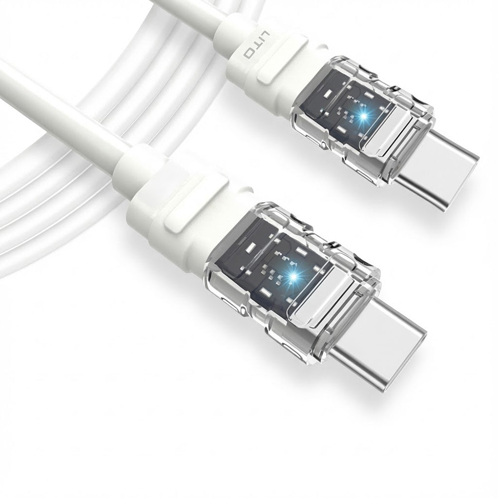 Lito - Data Cable Mechanical (LD05) - Type-C to Type-C, Fast Charging 60W, Transparent Head, LED - White