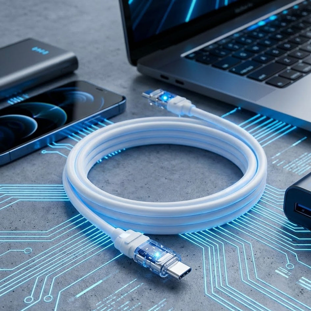 Lito - Data Cable Mechanical (LD05) - Type-C to Type-C, Fast Charging 60W, Transparent Head, LED - White