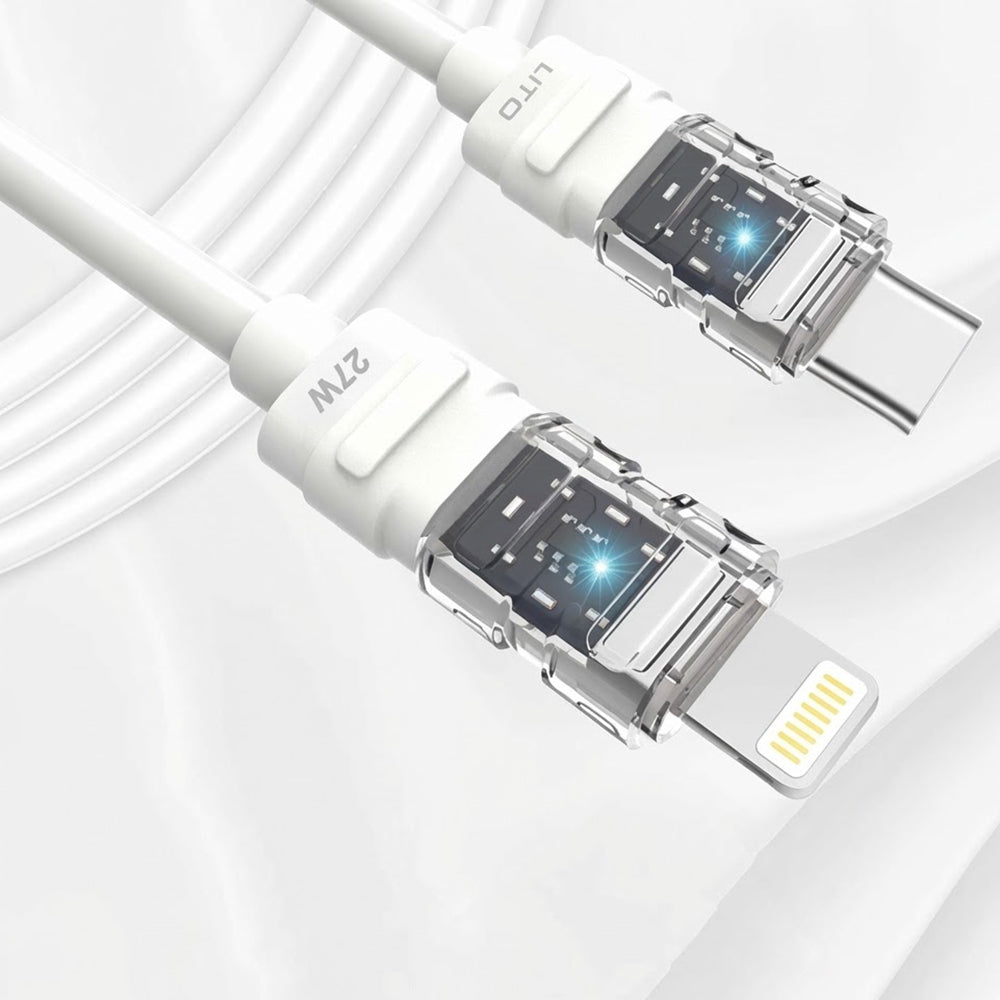 Lito - Data Cable Mechanical (LD05) - Type-C to Lightning, Fast Charging 27W, Transparent Head, LED - White