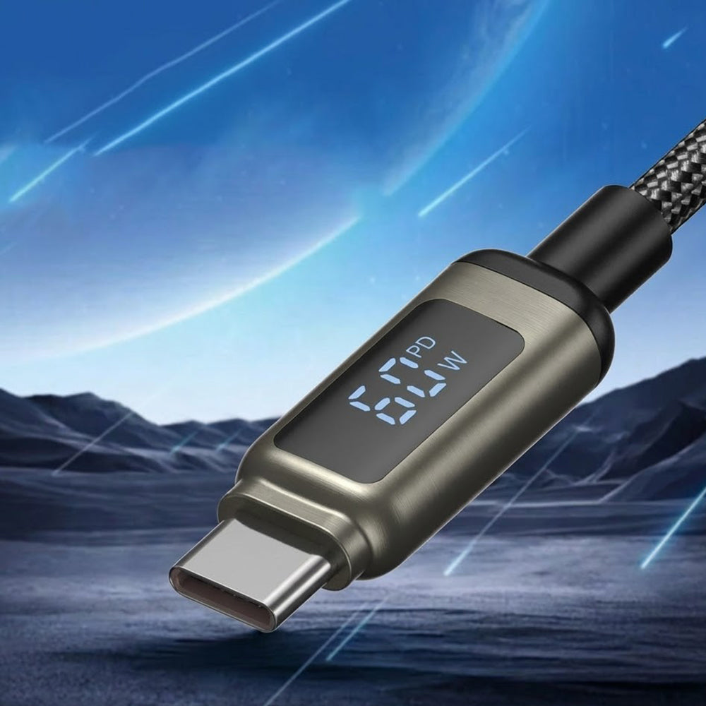 Lito - Data Cable (LD15) - Type-C to Type-C, Fast Charging, Braided Nylon, 60W, LED Display - Black