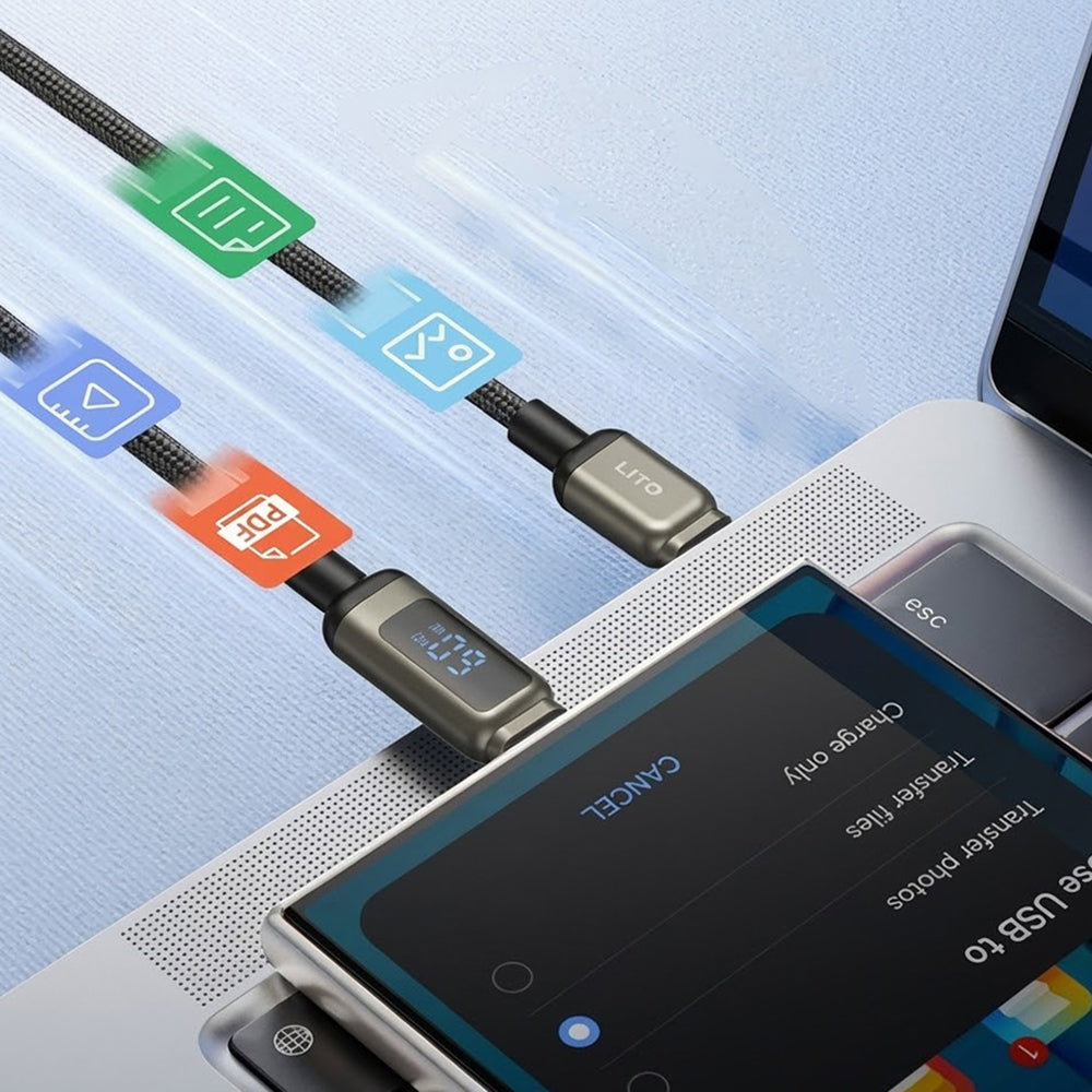 Lito - Data Cable (LD15) - Type-C to Lightning, Fast Charging, Braided Nylon, 27W, LED Display - Black