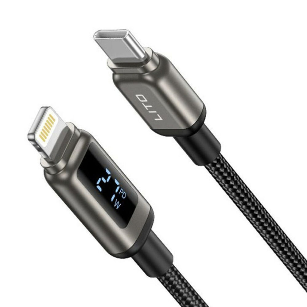 Lito - Data Cable (LD15) - Type-C to Lightning, Fast Charging, Braided Nylon, 27W, LED Display - Black