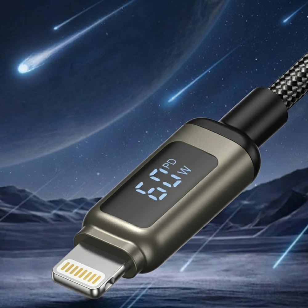 Lito - Data Cable (LD15) - Type-C to Lightning, Fast Charging, Braided Nylon, 27W, LED Display - Black