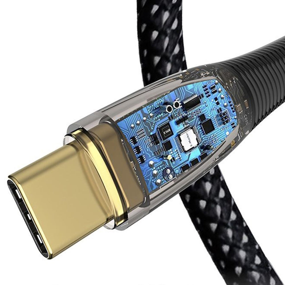 Lito - Data Cable Transparent (LD01) - Type-C to Type-C, Fast Charging 60W, Braided, Gold Plated Interface, 1.2m - Black