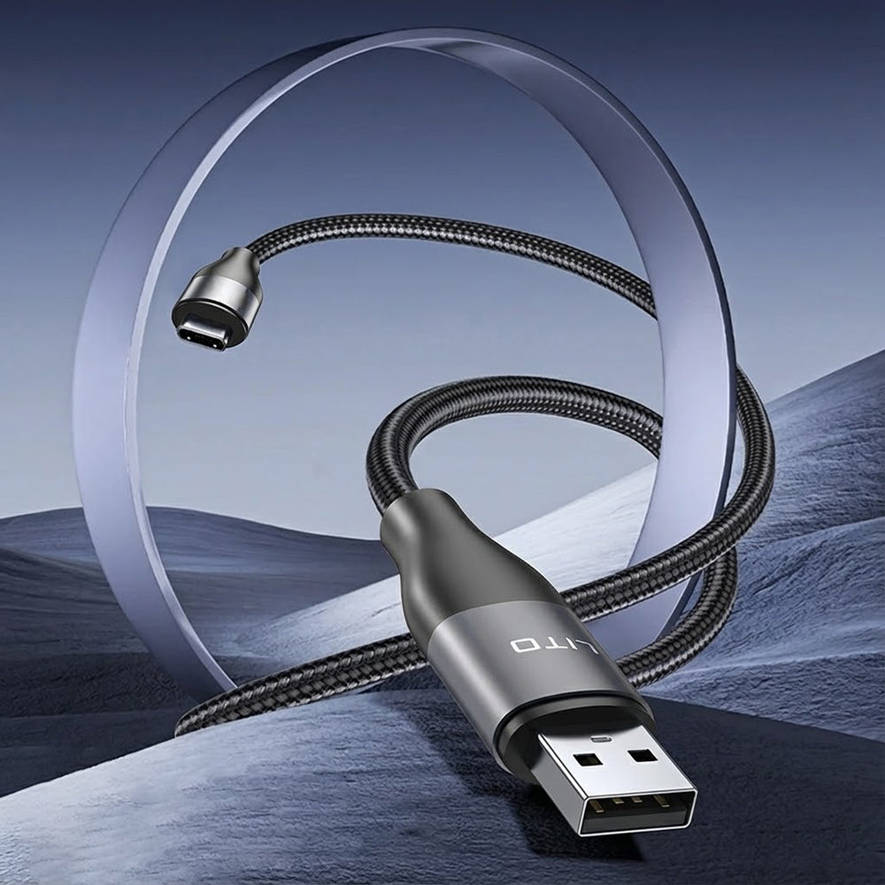 Lito - Data Cable (LD23T) - USB to Type-C, Fast Charging, Braided Nylon, 6A, 480Mbps, 1m - Grey