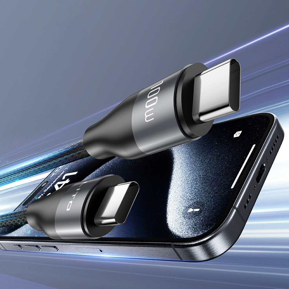 Lito - Data Cable (LD25CC) - Type-C to Type-C, Fast Charging, Braided Nylon, 100W, 480Mbps, 2m - Grey