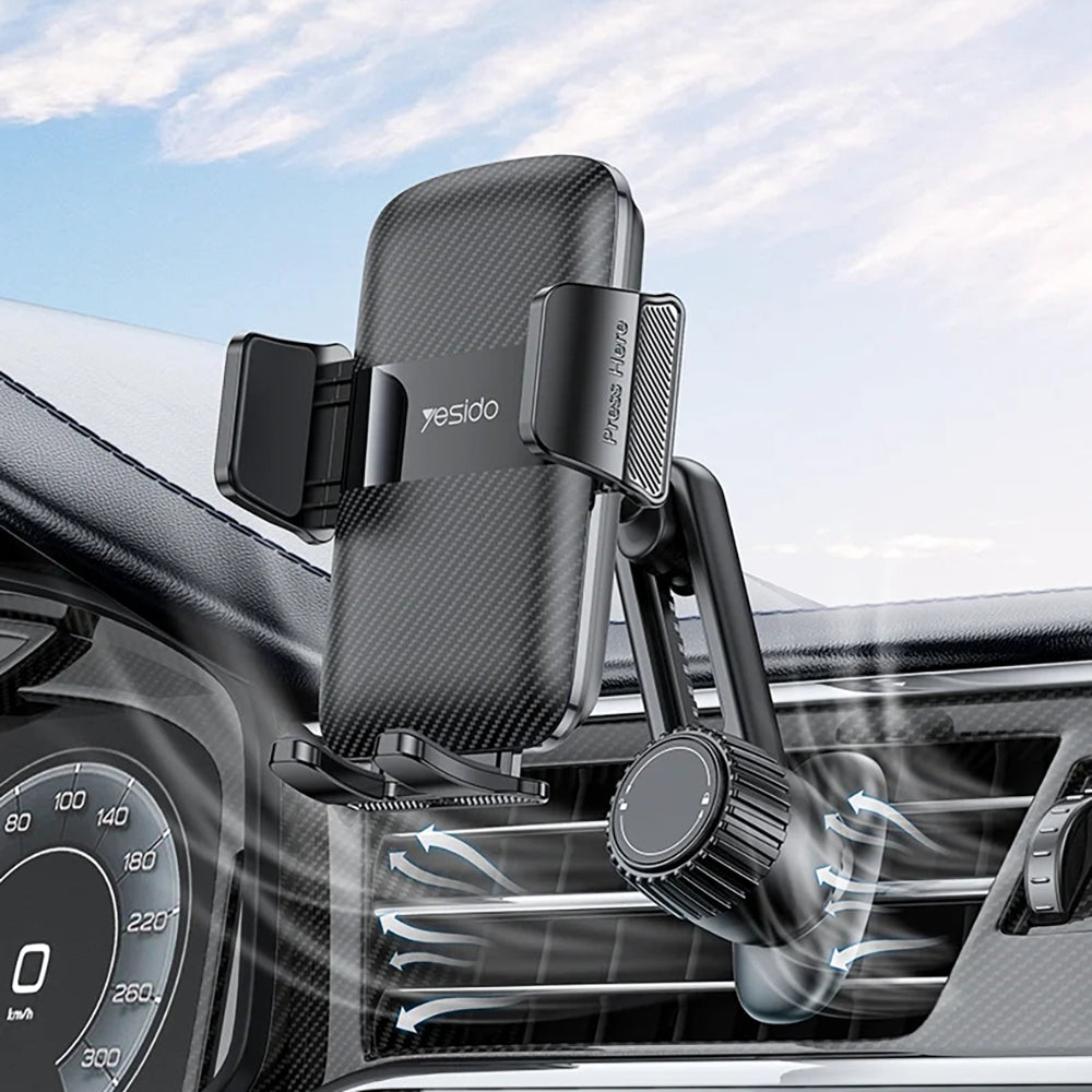 Yesido - Car Holder (C242) - for Air Vent, with Auto Extending Clip by Switch Button, Telescopic Arm - Black
