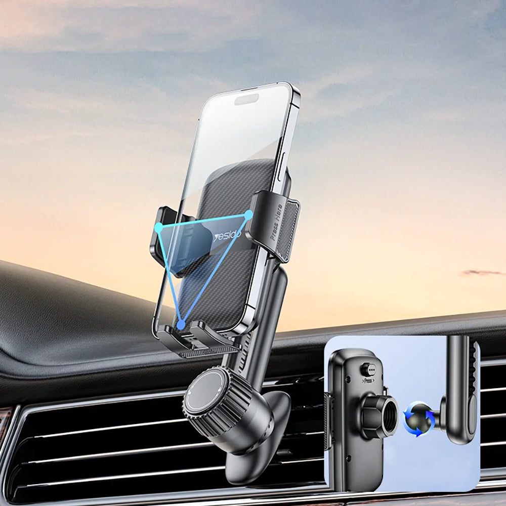 Yesido - Car Holder (C242) - for Air Vent, with Auto Extending Clip by Switch Button, Telescopic Arm - Black