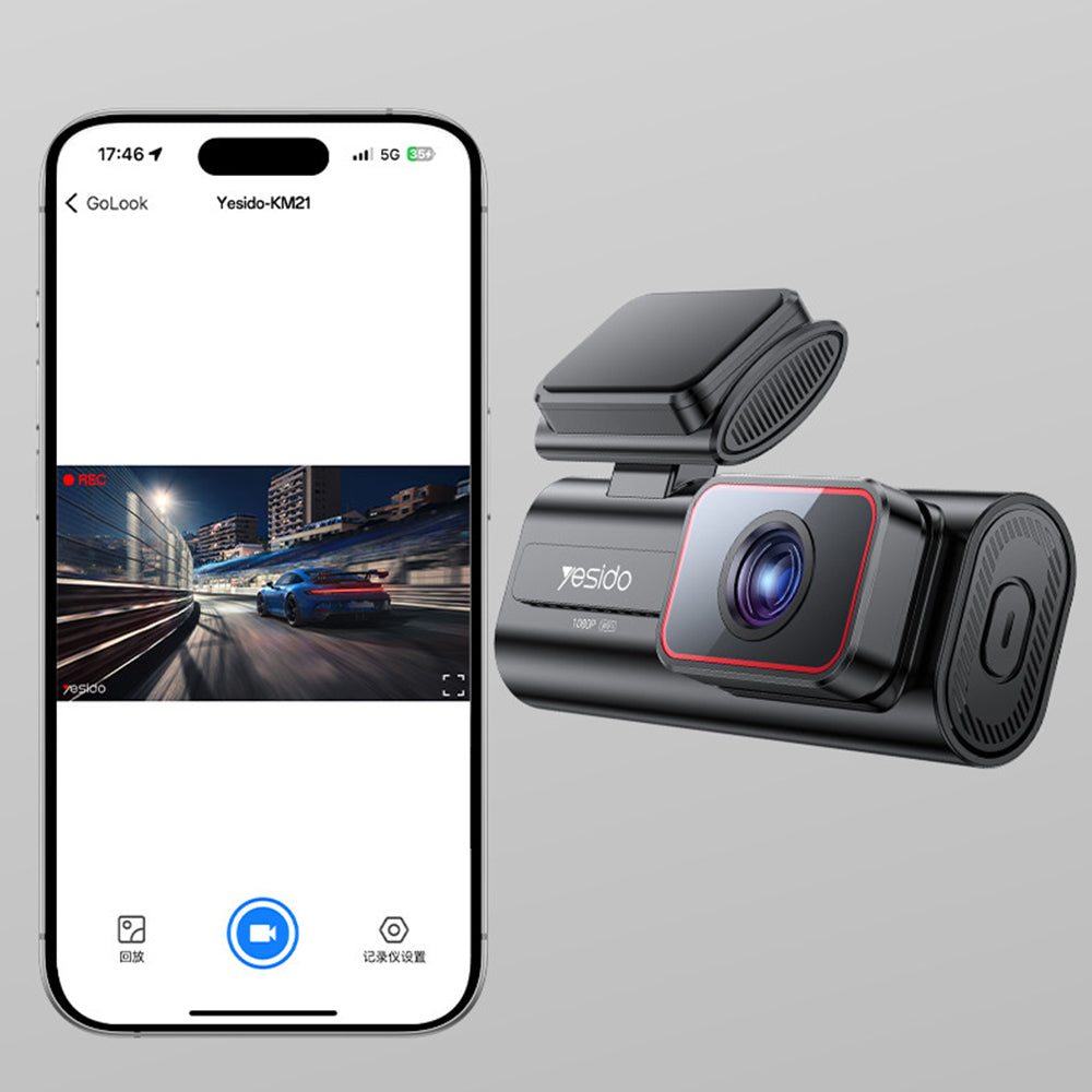 Yesido - Dash Camera (KM21) - Full HD 1080p, 145° Angle Range, 1.47" IPS Built-in Screen - Black