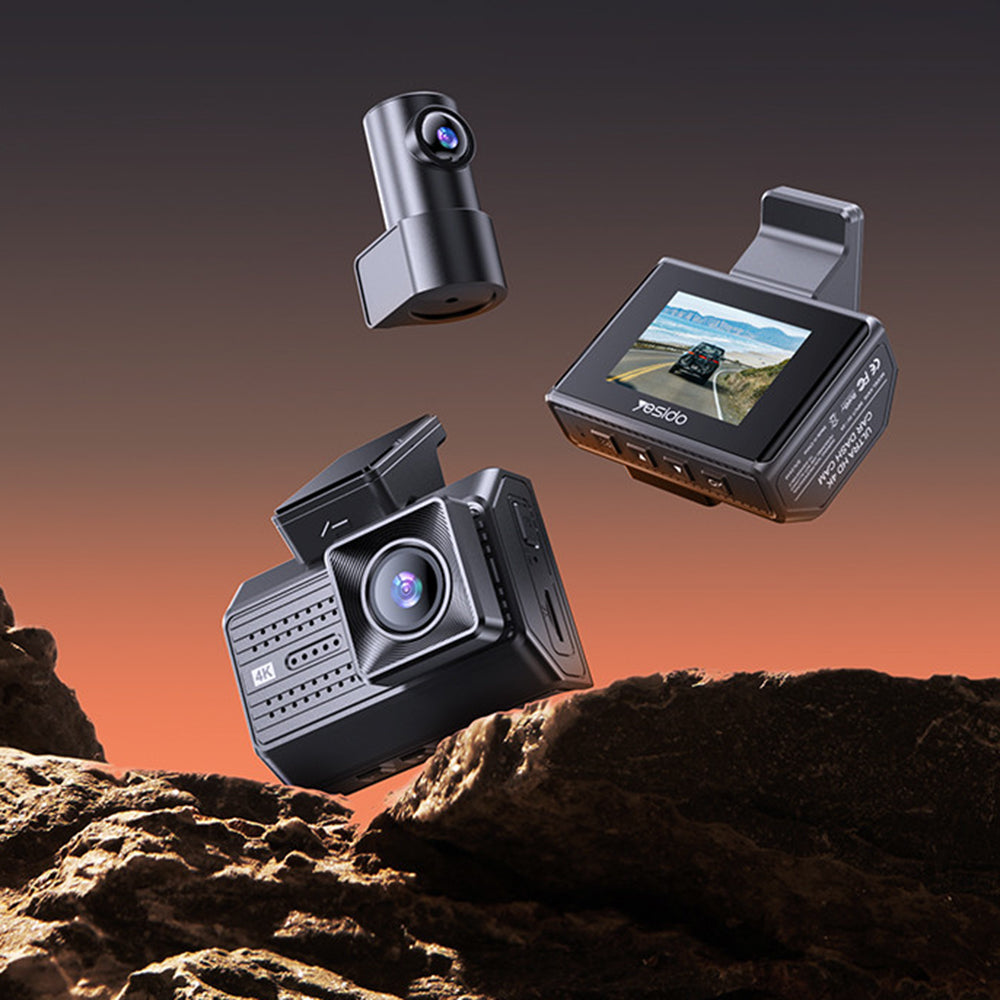 Yesido - Dual Dash Camera (KM15) - 2" IPS Display Screen, Front + Rear Dual Recording, G-Sensor, Up to 256GB Storage - Black