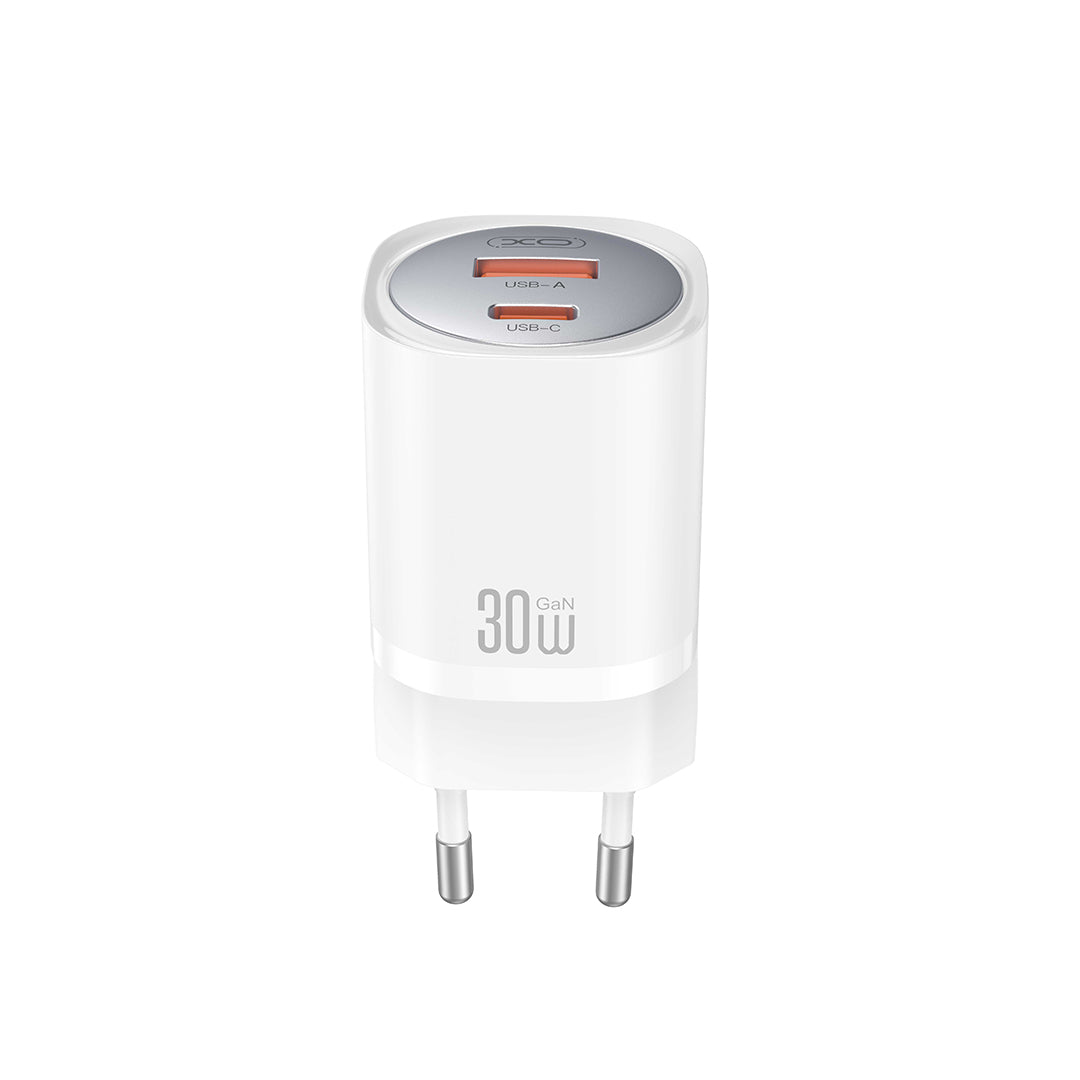 XO Wall Charger CE21 (1xUSB-A, 1x USB-C) 30W - Φορτιστής Ταχείας Φόρτισης Τοίχου Ταξιδίου με καλώδιο USB-C / Lightning