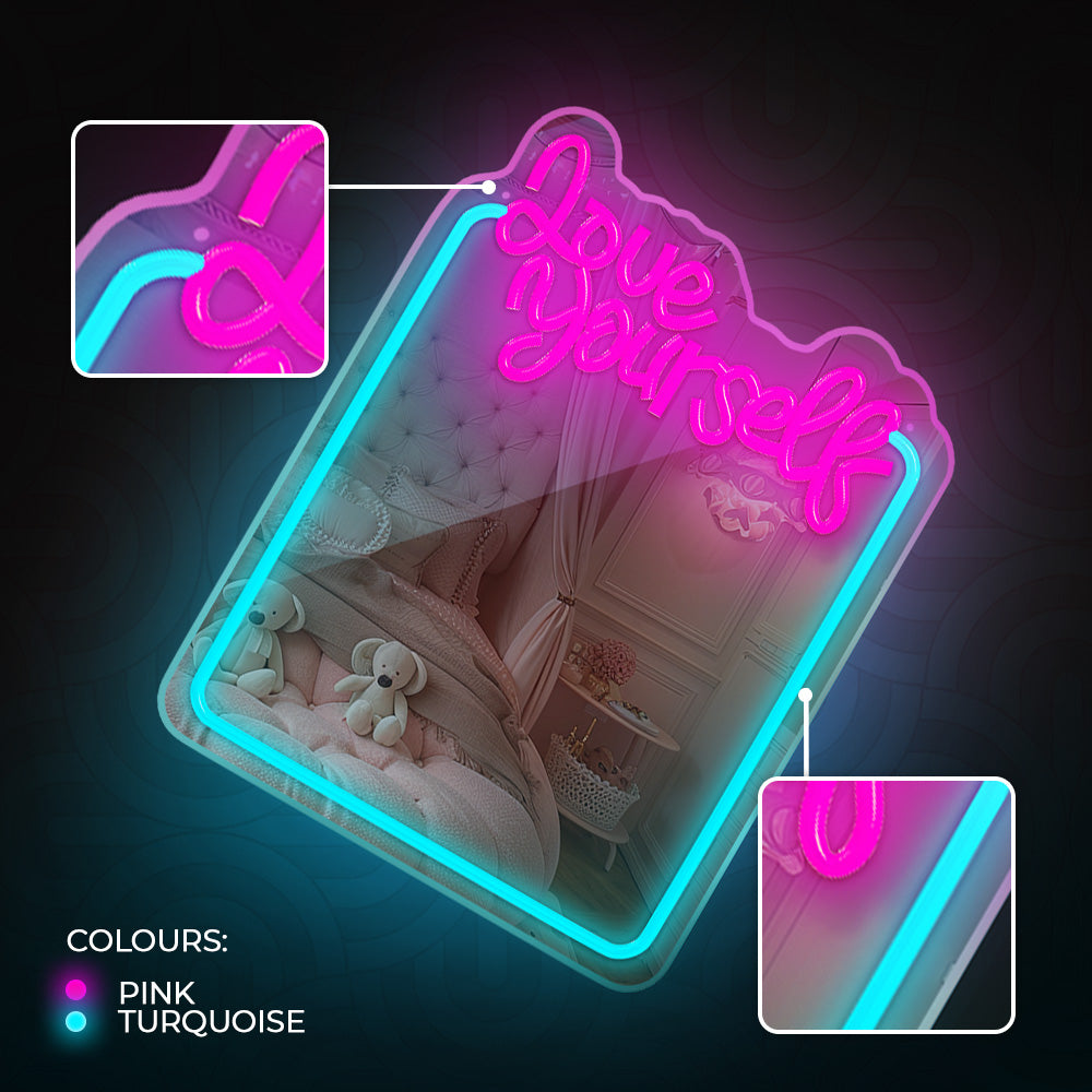 Forever Light Neon Mirror LED Love Yourself/Turquoise Pink - Διακοσμητικός Καθρέπτης με LED Neon