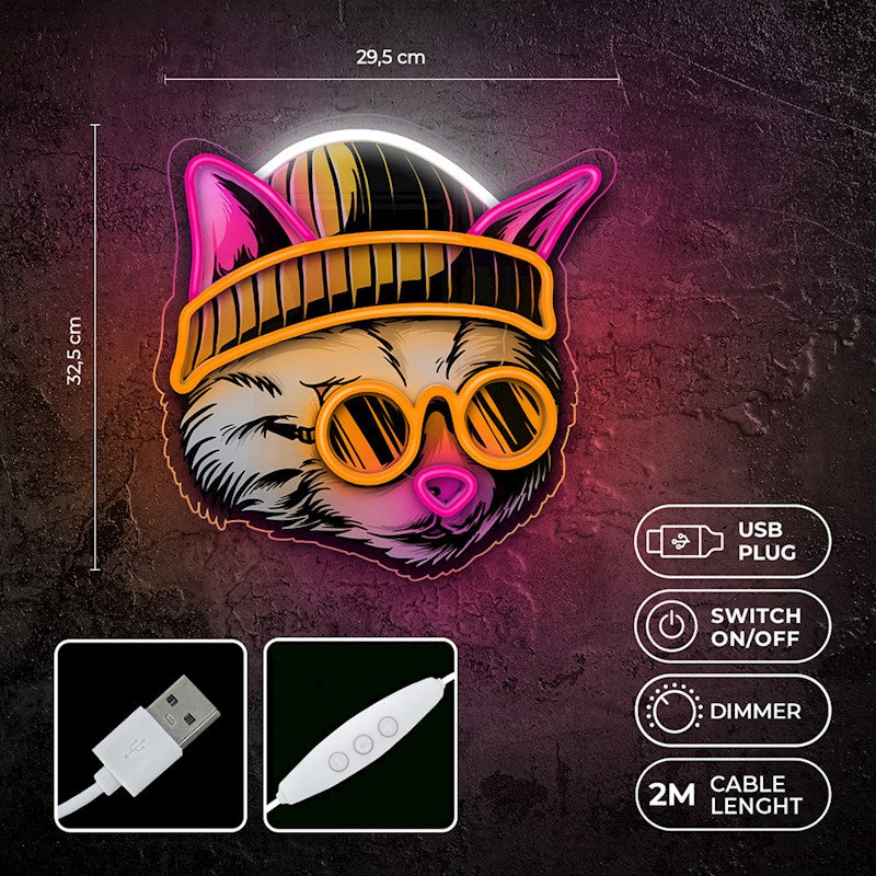Forever Light Neon Art LED Cat Dreamer - Διακοσμητικό φωτιστικό τοίχου