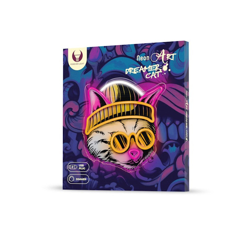 Forever Light Neon Art LED Cat Dreamer - Διακοσμητικό φωτιστικό τοίχου