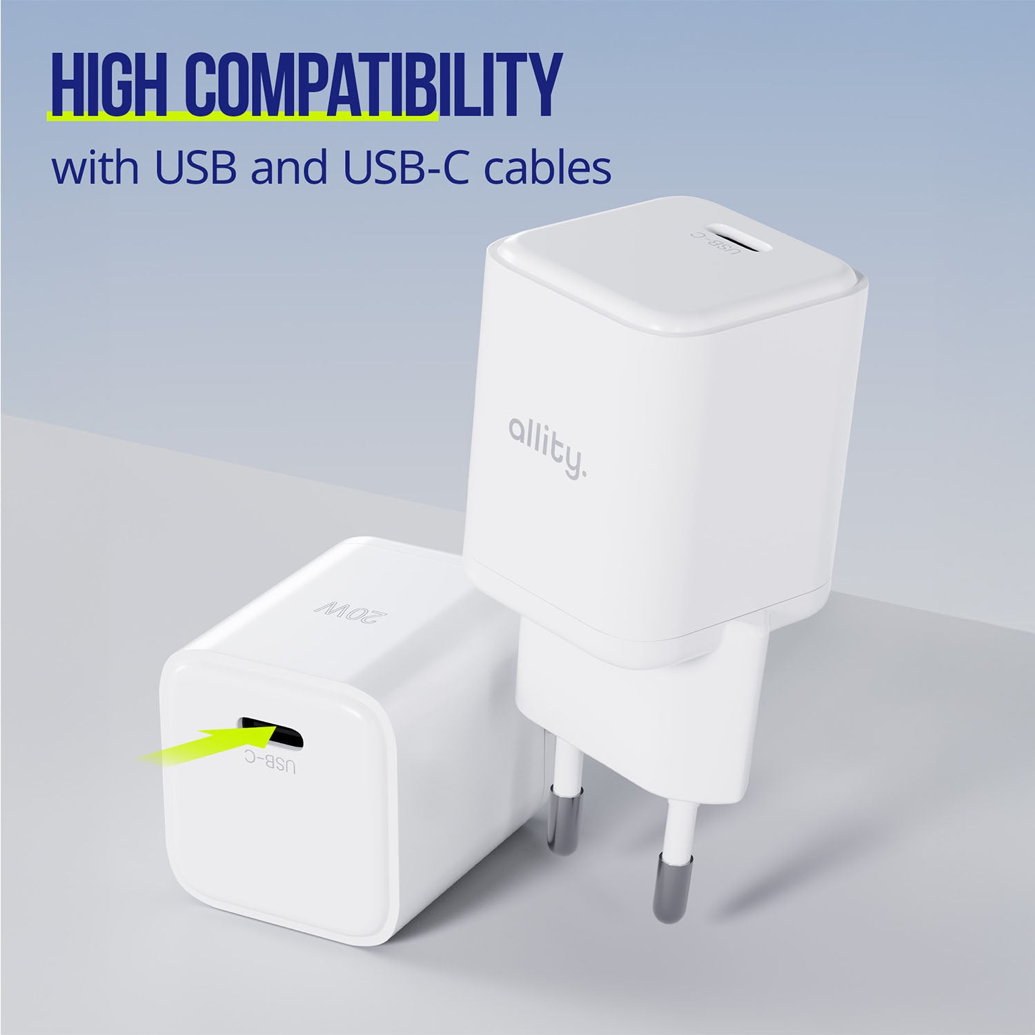 Φορτιστής τοίχου Allity GaN PD QC ATC-01-20WC 1x USB-c 20W λευκός