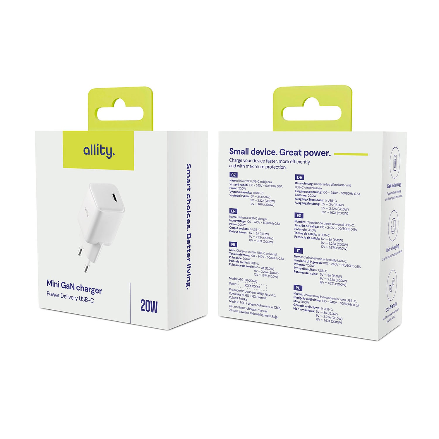 Φορτιστής τοίχου Allity GaN PD QC ATC-01-20WC 1x USB-c 20W λευκός