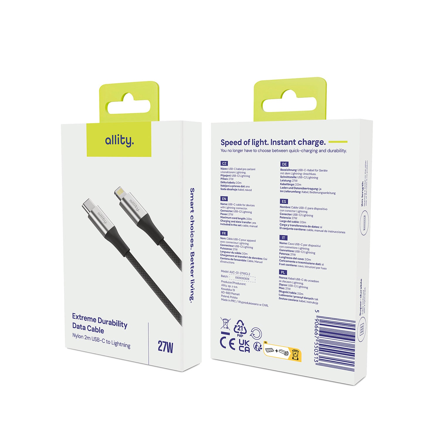 Καλώδιο Allity AUC-01 USB-c - lightning 2,0 m 27W μαύρο