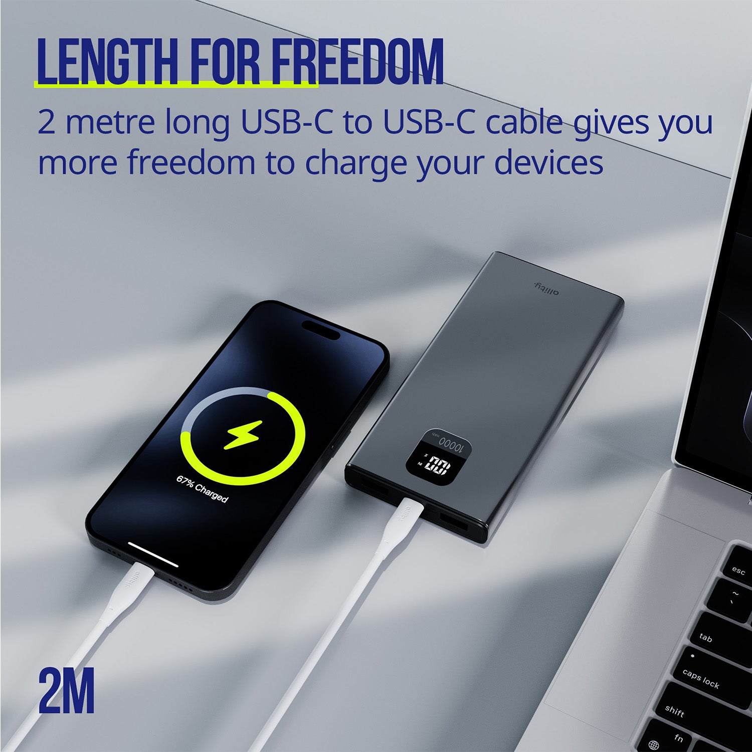 Καλώδιο Allity AUC-02 USB-c - USB-c 2,0 m 100W λευκό