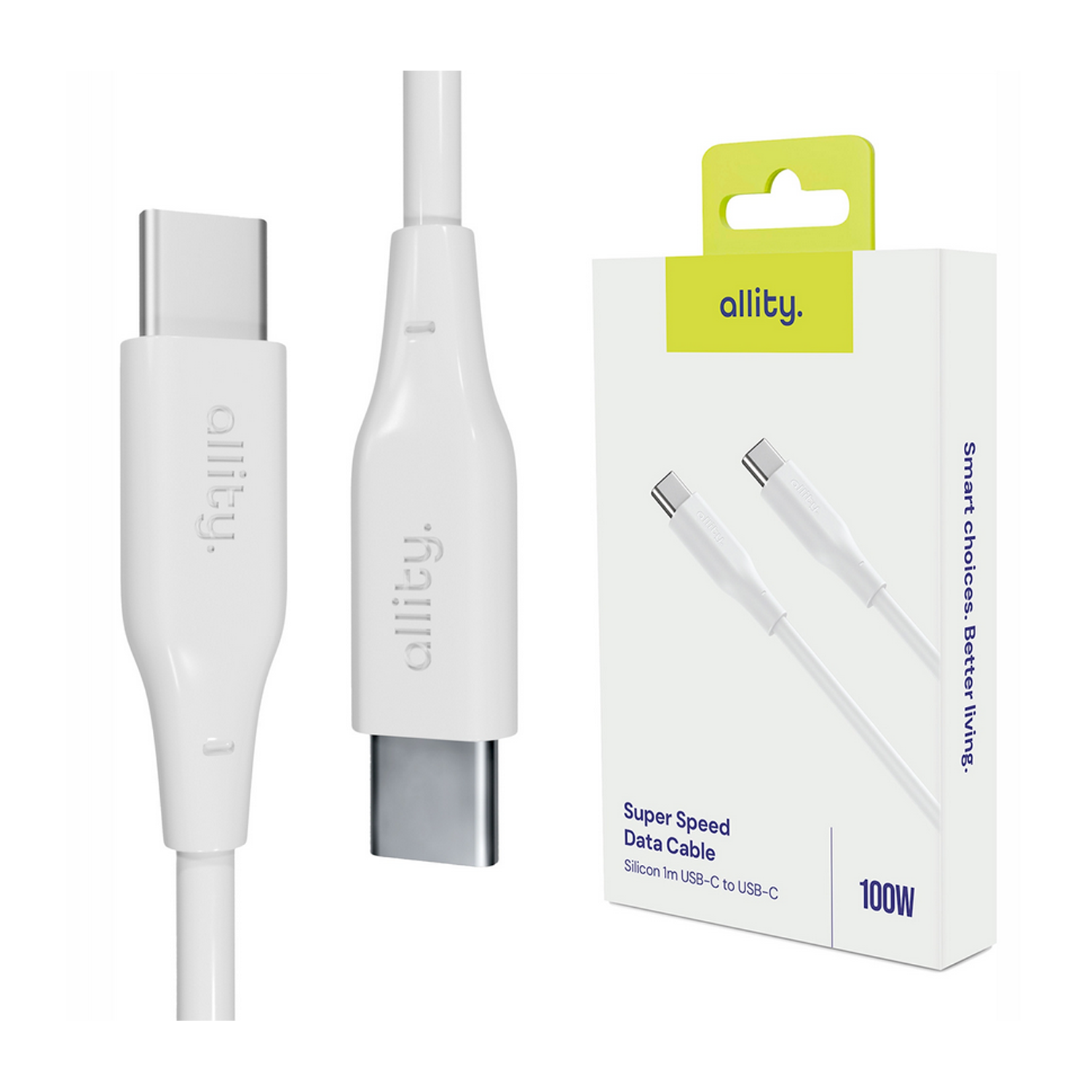Καλώδιο Allity AUC-02 USB-c - USB-c 1,0 m 100W λευκό