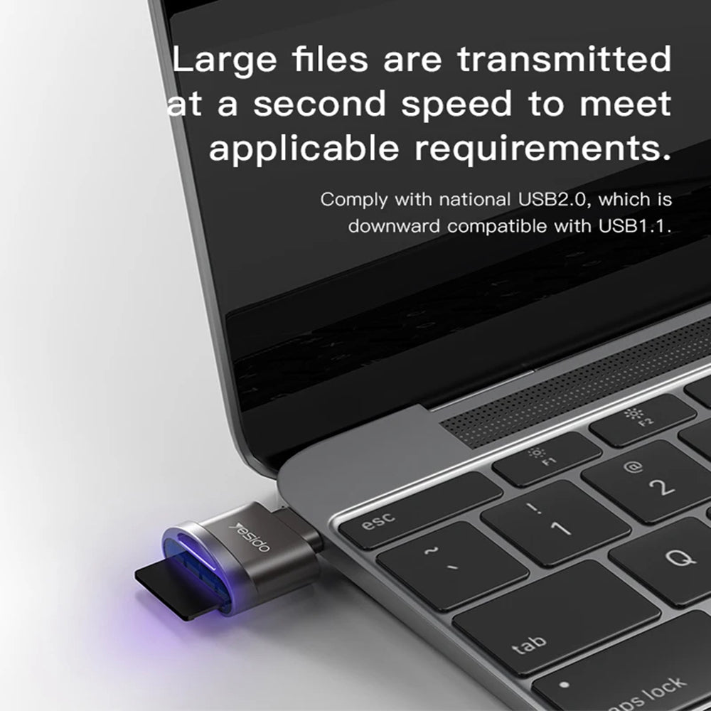 Yesido - Card Reader (GS19) - OTG Adapter, Type-C to TF Card - Grey