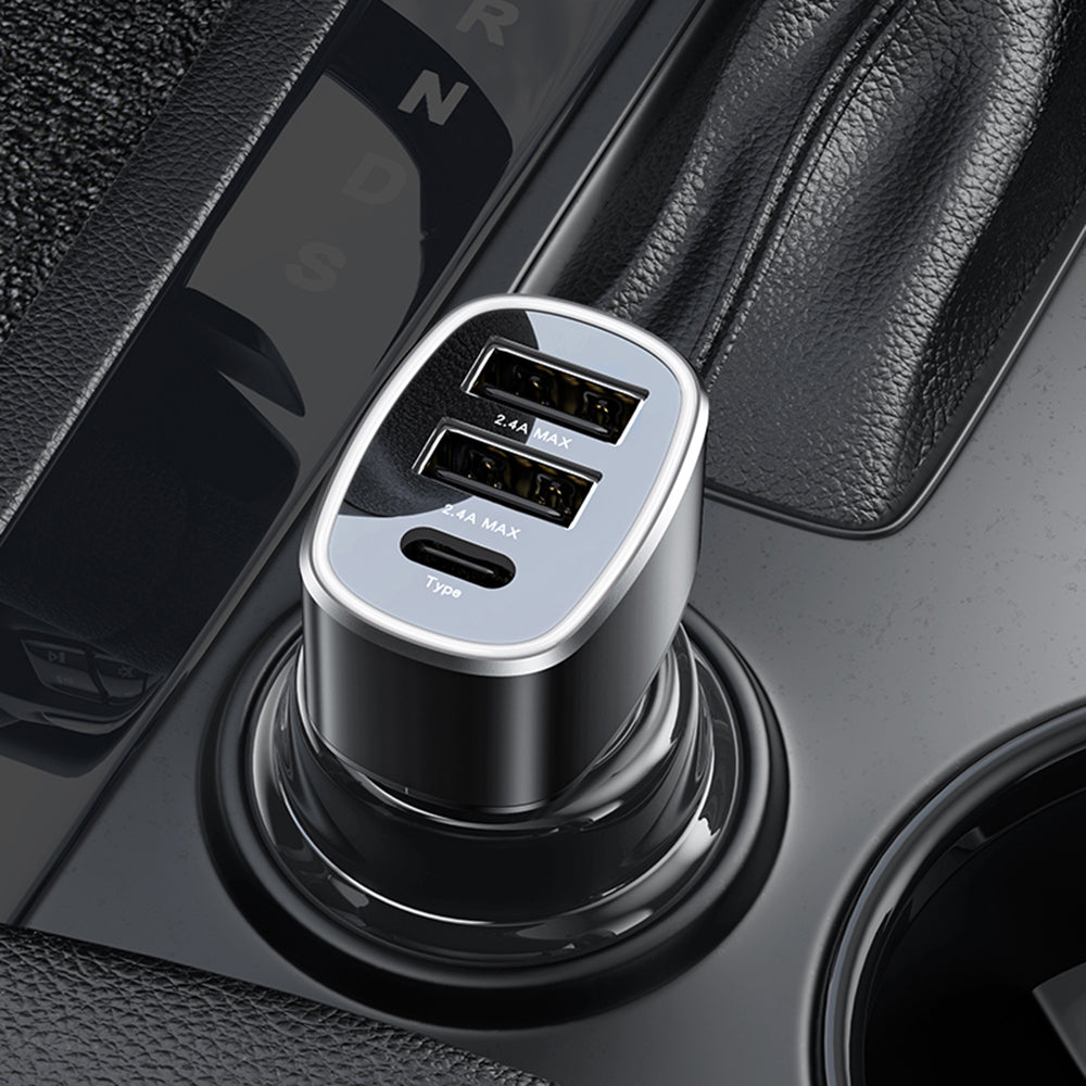 Yesido - Car Charger (Y47) - Dual USB, Type-C, Fast Charging, 49W, Aluminum Alloy - Black