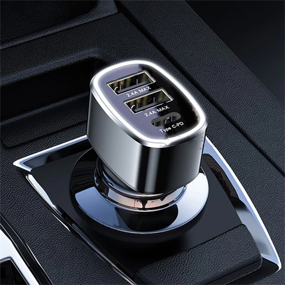 Yesido - Car Charger (Y47) - Dual USB, Type-C, Fast Charging, 49W, Aluminum Alloy - Black