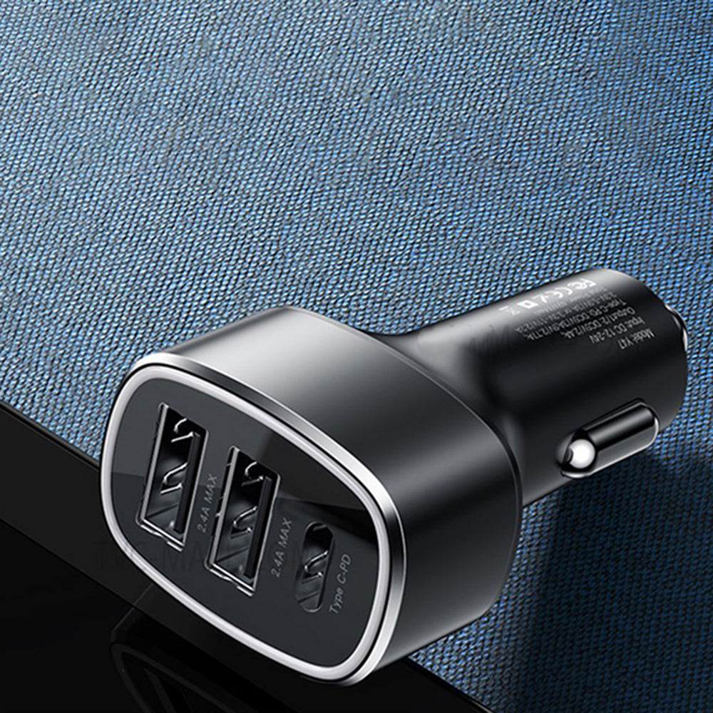 Yesido - Car Charger (Y47) - Dual USB, Type-C, Fast Charging, 49W, Aluminum Alloy - Black