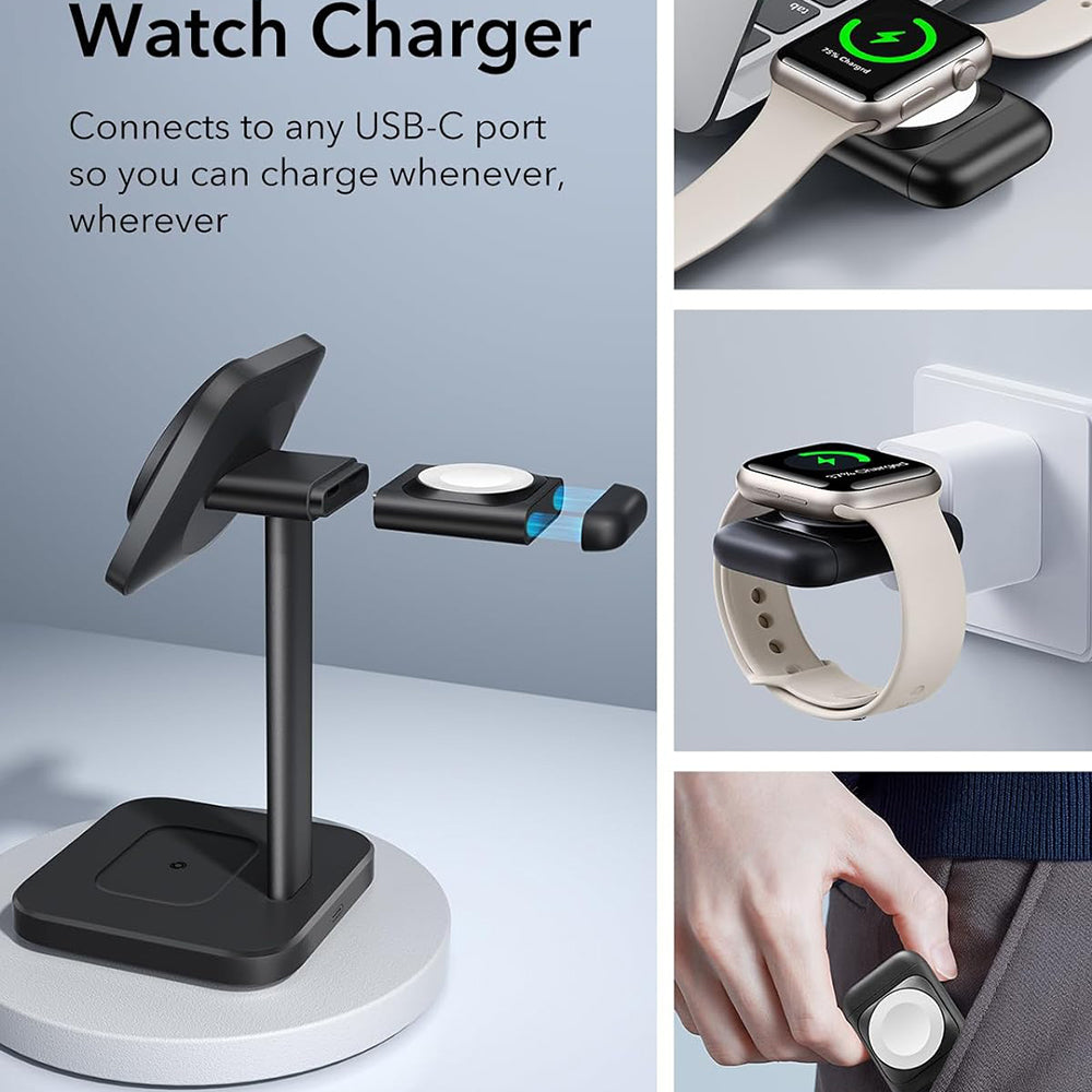 ESR - Charging Station 3in1 HaloLock - for iPhone MagSafe, AirPods Pro and Apple Watch, with Detachable Watch Charger - Black