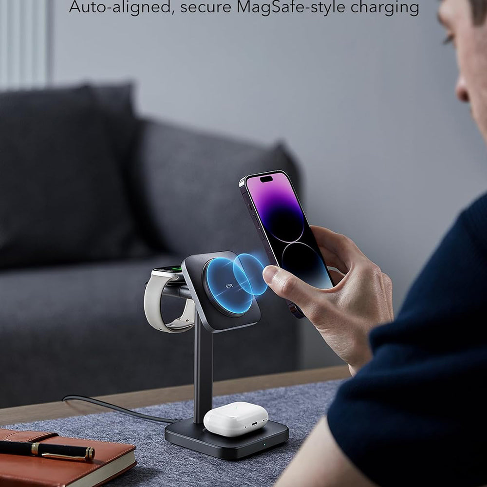 ESR - Charging Station 3in1 HaloLock - for iPhone MagSafe, AirPods Pro and Apple Watch, with Detachable Watch Charger - Black