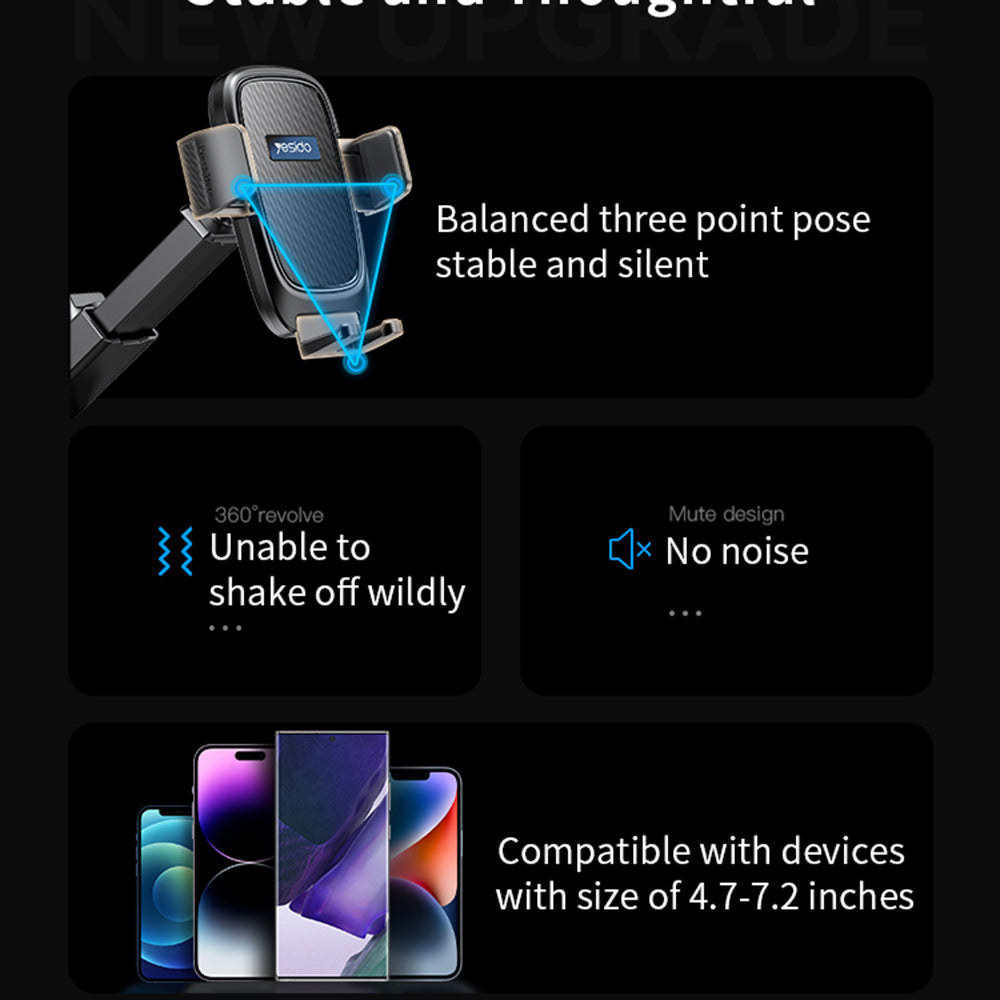 Yesido - Car Holder (C262) - Gravity Grip, for Dashboard and Windshield - Black