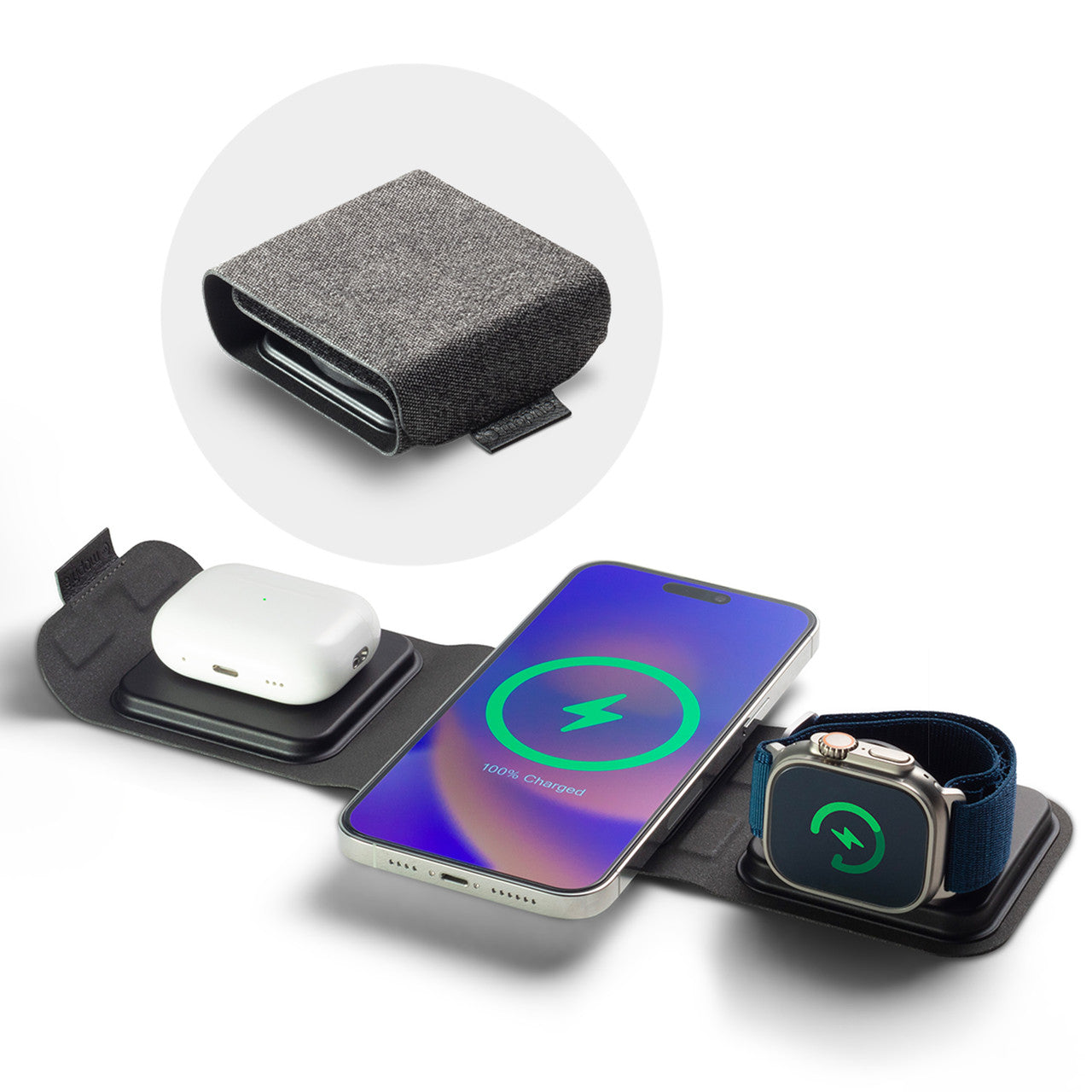 Mophie 3-in-1 Travel Charger with Magsafe Charge Adapter Μαγνητικός πολυφορτιστής ταξιδίου ισχύος 15W σε χρώμα μαύρο/γκρι – PhoneBazaar