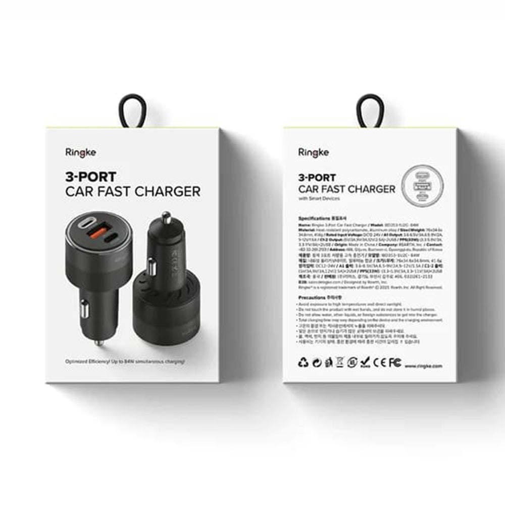 Ringke - Car Charger - USB, 2x Type-C, PD30W, QC3.0, with Ambiental Light - Black