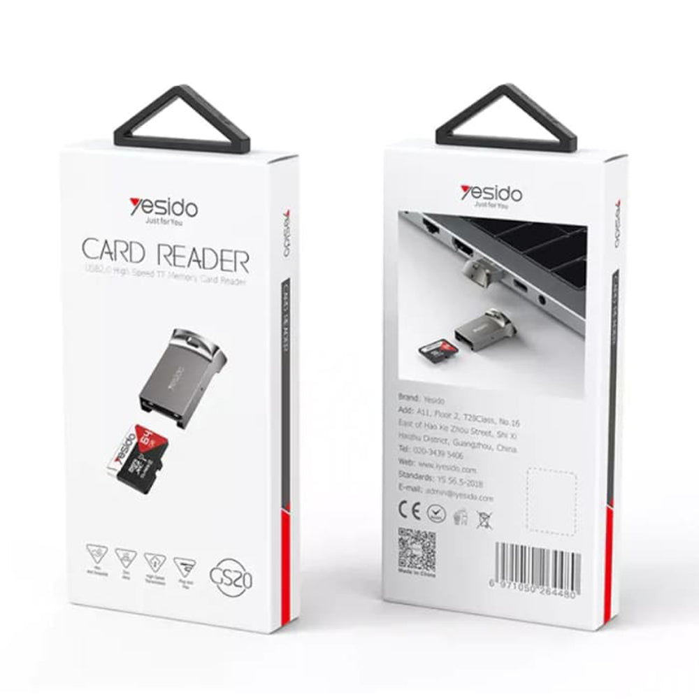 Yesido - Card Reader (GS20) - USB to TF Card, Aluminium Alloy, 480Mbps - Grey