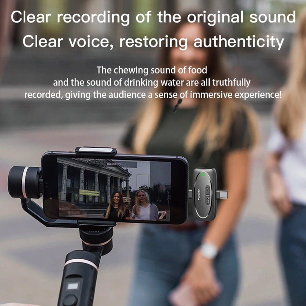 Yesido - (2 pack) Wireless Lavalier Microphones (KR15) - 3 in 1 Receiver, TC, Lighting, 3.5mm Jack, 2.4GHz - Black