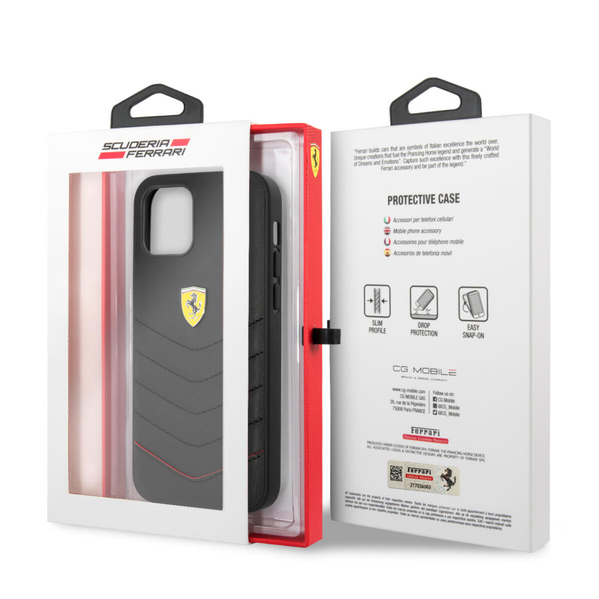 Ferrari "Off Track" Quilted Leather Case Θήκη προστασίας από γνήσιο καπιτονέ δέρμα – iPhone 12 Pro Max (Μαύρη/Κόκκινη/Quilted Leather/3D Logo)
