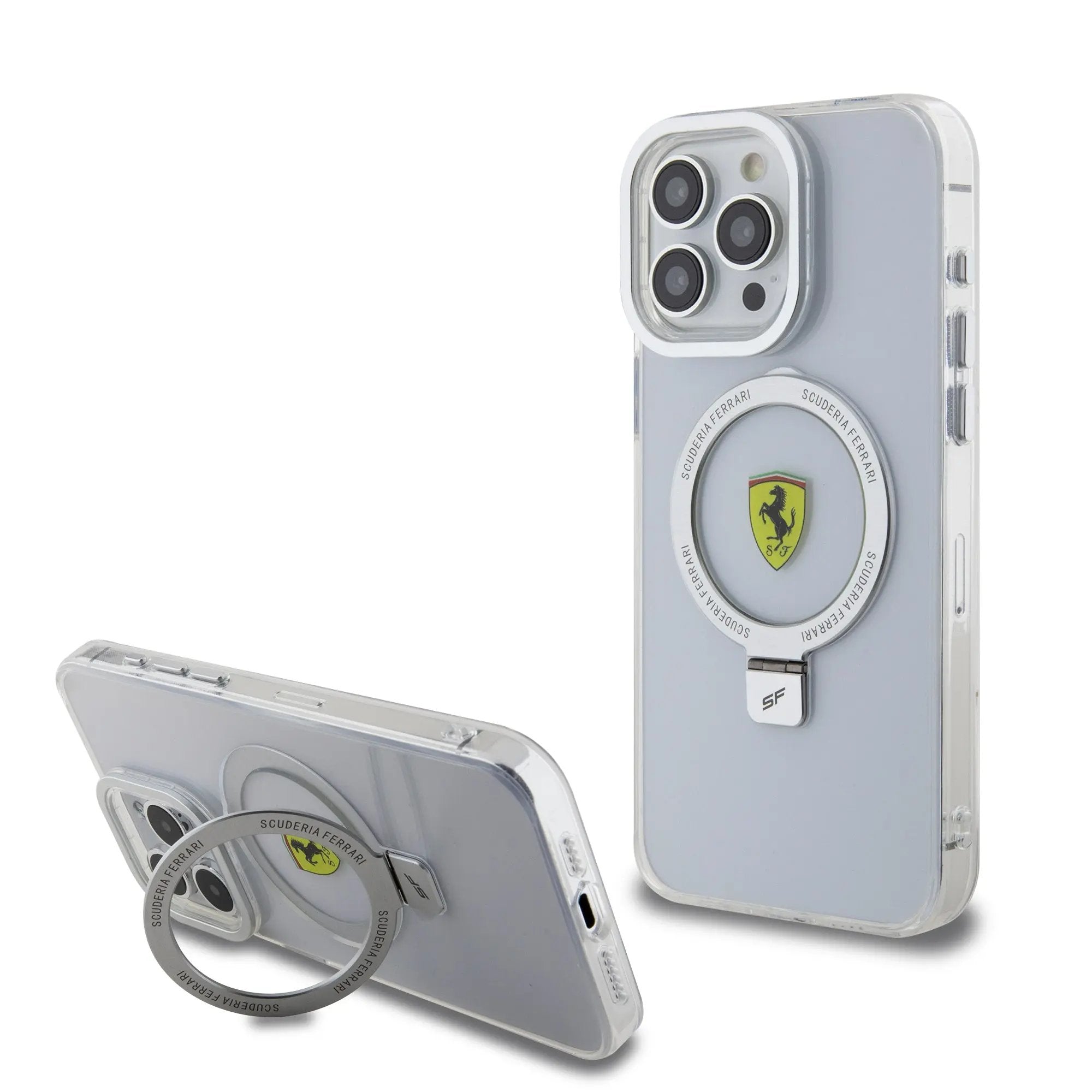 Ferrari Magsafe Ringstand Case – Θήκη προστασίας από σκληρό πλαστικό για iPhone 15 Pro Max (Silver – FEHMP15XUSCAS) – PhoneBazaar