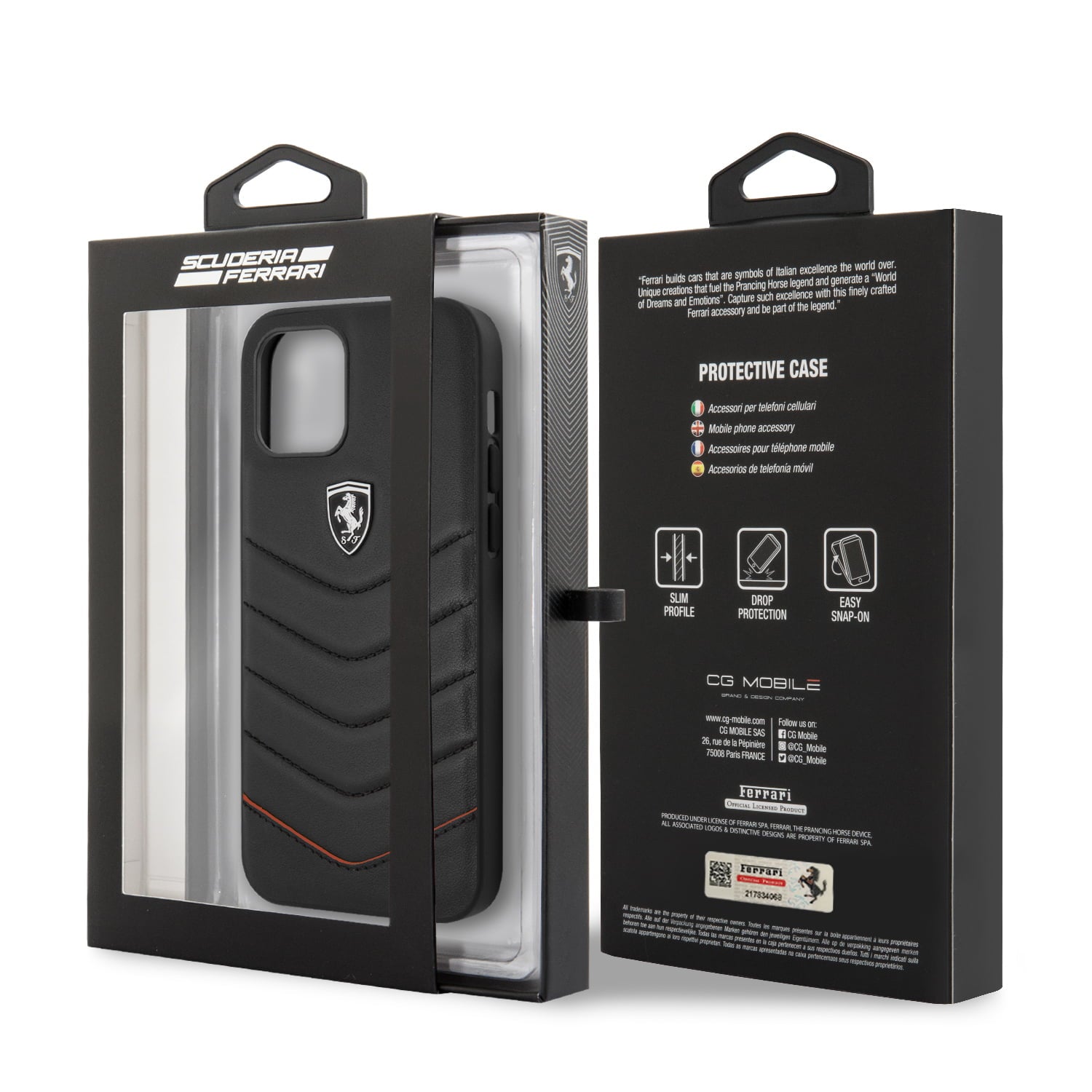 Ferrari "Off Track" Quilted Leather Case Θήκη προστασίας από γνήσιο καπιτονέ δέρμα – iPhone 12 Pro Max (Μαύρη/Quilted Leather/3D Logo)