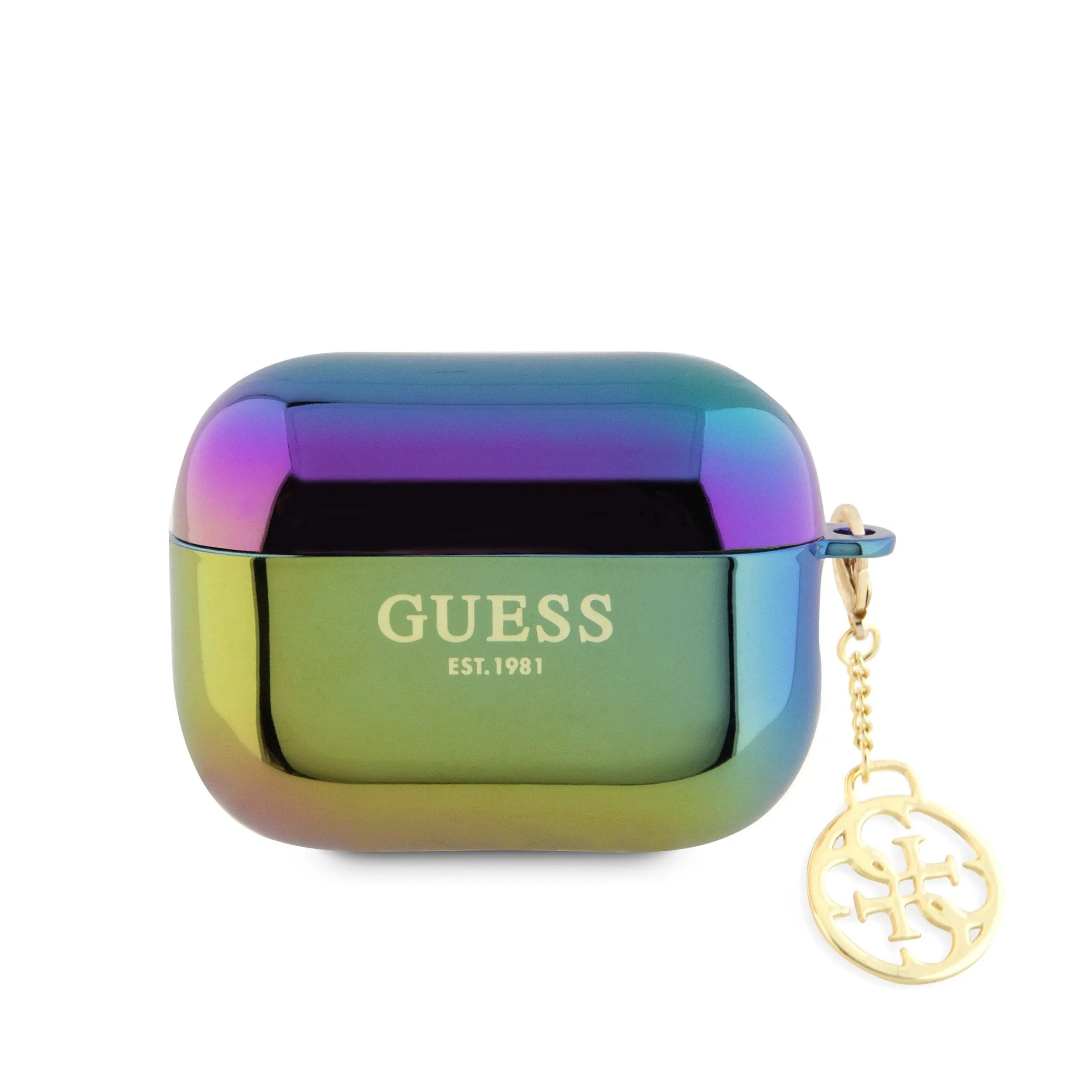 Guess "4G Logo Collection" Charm Θήκη προστασίας απο Σιλικόνη για Apple Airpods Pro 2 με χρυσό κρεμαστό στολίδι (Iridescent Black) – PhoneBazaar
