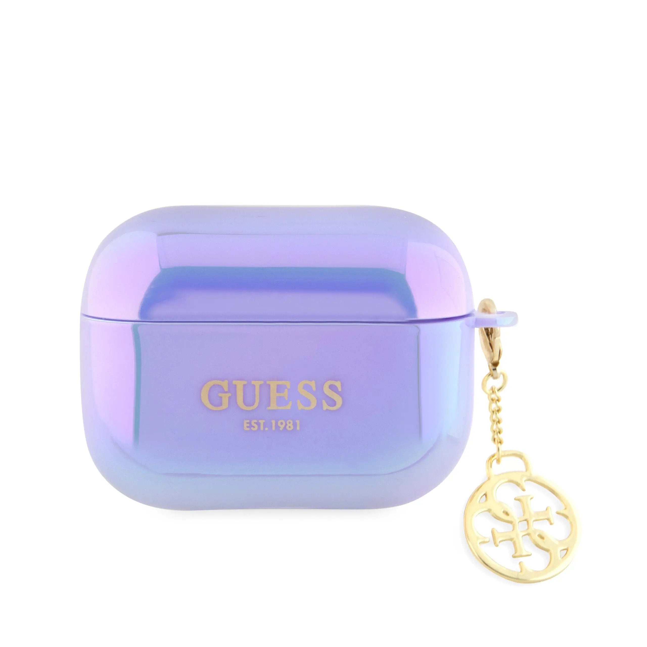 Guess "4G Logo Collection" Charm Θήκη προστασίας απο Σιλικόνη για Apple Airpods Pro με χρυσό κρεμαστό στολίδι (Iridescent Purple) – PhoneBazaar